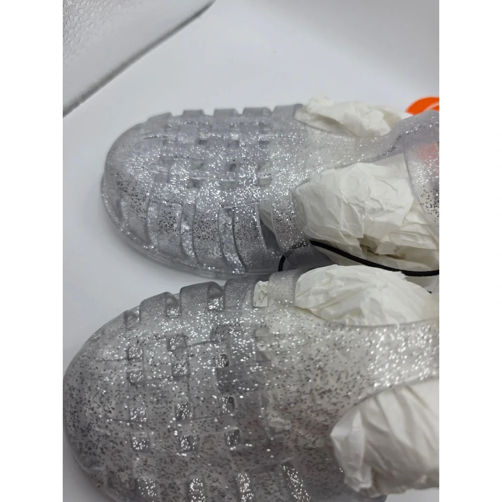 Wonder Nation Girls Clear Silver Glitter Jelly Sandals Fisherman Shoes Size 5